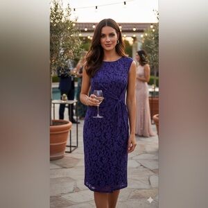 Adrianna Papell Women's Purple Lace Overlay Sleeveless Sheath Dress Size 8 NWT